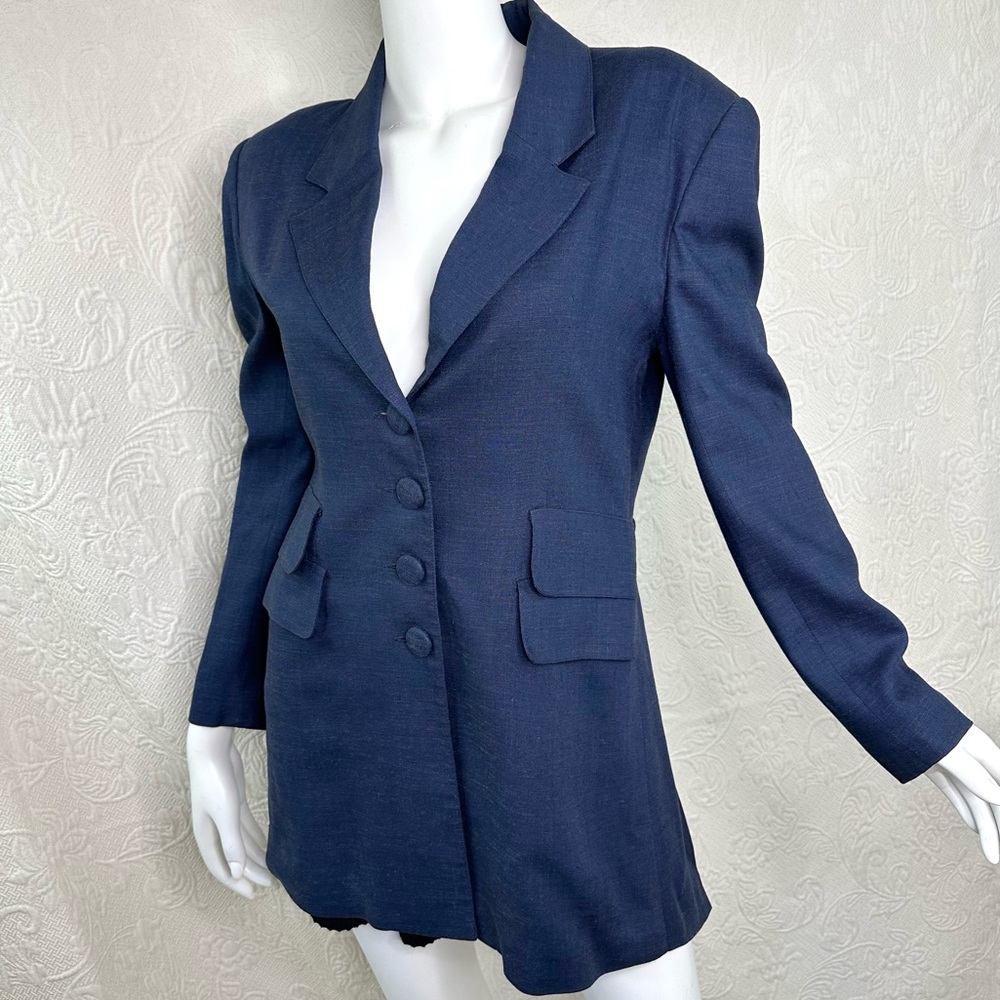 Alberto Makali 80s VTG Rayon/Linen Blazer Back Button Tail Detail - Picture 2 of 16